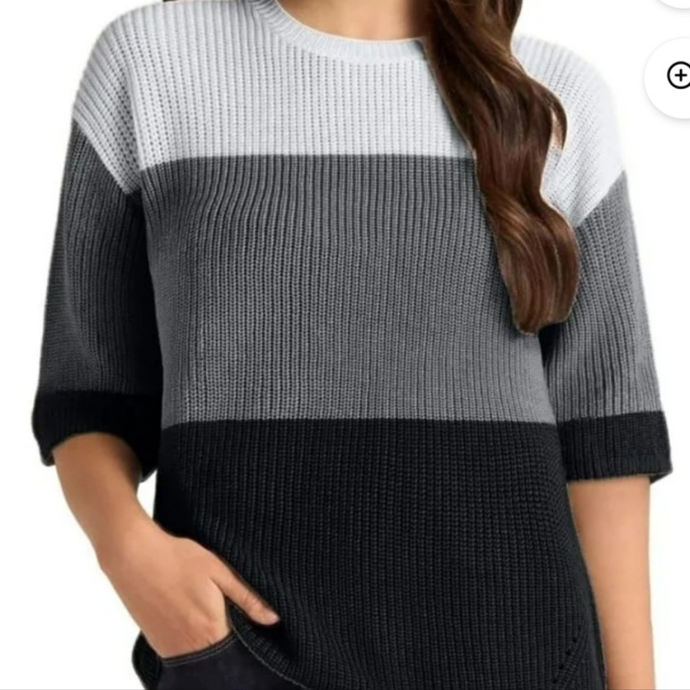 Matty M Elbow Sleeve Color block Women's Sweater in Black and White
